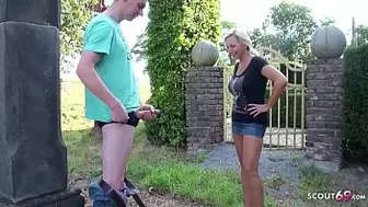 German Enormous natural Titties Mother Catch Step Son Jerk in the Garden and let him Fuck