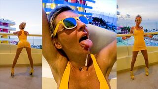 PoundPie Sexed & Mouth Cream Pie twice on a Balcony in Temptations Cancun! Latex Yellow Dress!