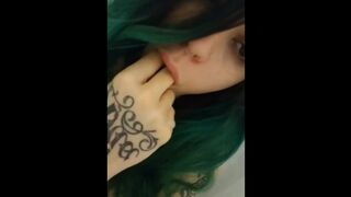 Green Haired Whore Fingers herself and then Sucks her Fingers Clean.