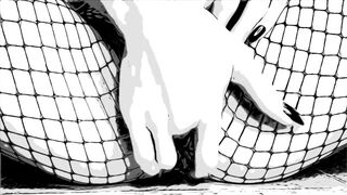 ASMR Fishnets in Comic Book Style B&W with Lots of Moaning, Wimpering, and Long Nails Finger Fucking