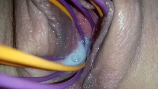 Close up Making Tight Twat Cream and Squirt
