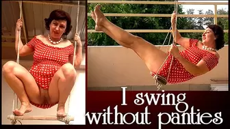 Attractive Housewife has Fun without Panties on the Swing. Chick Swings and Shows her Perfect Cunt.
