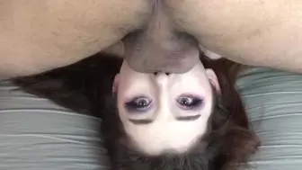 Close up POINT OF VIEW Upside Down Deepthroat Bj with Hard Throbbing Spunk in Throat and Ball Swallowing