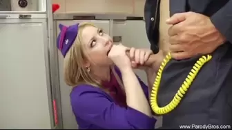 Blonde Flight Attendant Takes Care Of Enormous Dong Moment