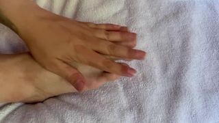Charming female feet nail polish