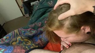 Tattooed Strawberry blonde SpiderMitten gets interrupted while Blowing Dick bwc
