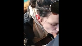 Outdoor suck job, face fuck, prick slap with eye contact on her knees