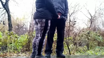 Sports mother-in-law after jogging in the park holds son-in-law's cock bottom view