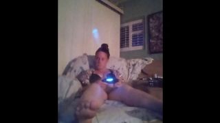 BIG BREASTED WOMAN Smoking Cigarettes and Playing Tape Games In Ebony Bra and Panties