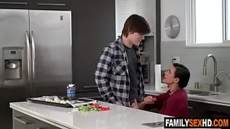 Stepbrother and stepsister threesome sex with stepmother