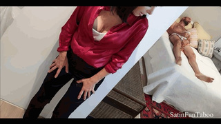 Stepaunt helps out with my cumshot HD1080 satin blouse cami pants highheels scarf cfnm