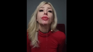 Messy face, red lipstick and a lot of saliva. Fuck me, feed me, give me your ice-cream