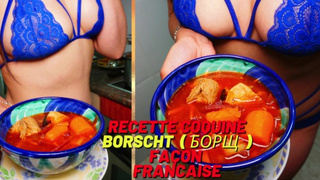 sleazy French shows you a recipe for a borsht, gets sperm with vibrator, swallows meat and blows sperm