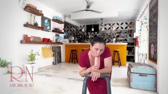 A gorgeous whore in a red dress licks and mounts a monstrous dildo. Footjob, titlob, oral sex. Depraved shy slu