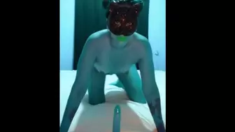 Avatar catwoman in underwear swallows and licks her favorite dildo 