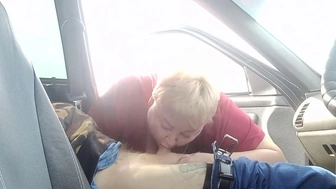 Spread Out In The Front Seat And Pleasured By A Friend