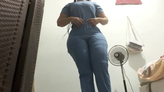 CHARMING NURSE COMES HOME FROM WORK AND CHANGES HER CLOTHES