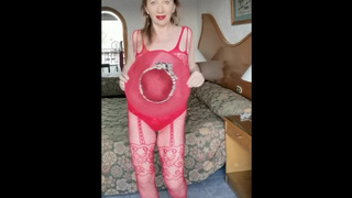 Fine busty milf MariaOld dance without bra in red bodystockings