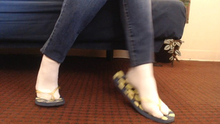 White Ankle Socks Gigantic Worn Flip Flops