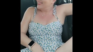 Married woman showing off in the car while the cuck drives