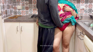 Indian Lovers Romance in Kitchen - Saree Sensual Sex - Saree lifted up - Snatch, Titties and Behind Play