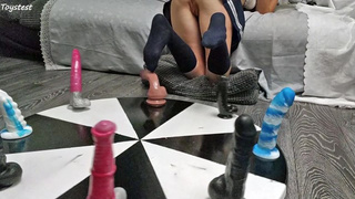Wheel Of Monster DILDOS. Asian Horny Ex-wife Wants to Win an Cumming
