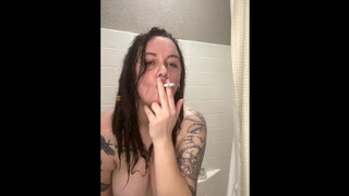 MILF Chery Smokes in the Shower