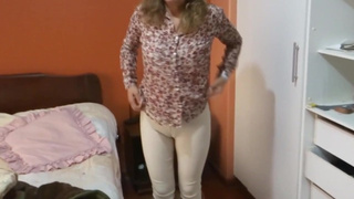 Stepmom comes home from work excited and starts touching herself, asking me to fuck her