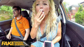 Blonde MILF with hair in Bunches strips off for a dirty ride in a car - Fake Driving School