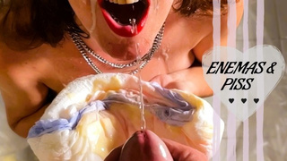 The ultimate WET and MESSY session with ENEMAS, PISS and SPUNK in my mouth!