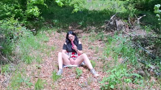 Alluring wifey masturbation with dildo outdoors