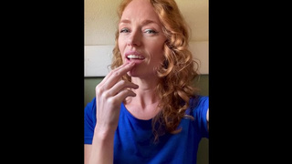 Ginger gives seductive look, finger fellatio, panties up between my plump labia, then cunt reveal