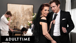ADULT TIME - Horny Tattooed GILF Ruby Lynne CAUGHT Fucking Large Schlong Lover During Her Fiance's Funeral!