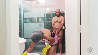 I love how my stepbrother's dick gets hard when he sees me cleaning.