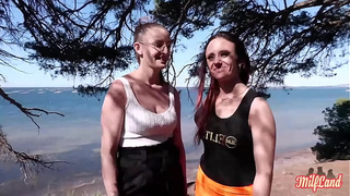 Busty milfs Arianna and Angelina enjoy a dong