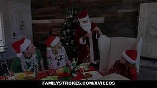 FamilyStrokes - Big Tits Stepmom And Cute Daughter Share Hardcore Sex For Christmas