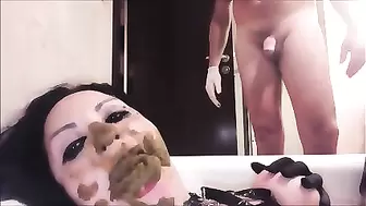 Big girl slave get shit on face by master and masturbating