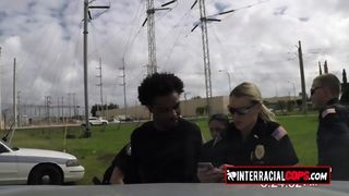Amazing interracial threesome with horny fat milf dressed as cops to arrest and fuck black guys.