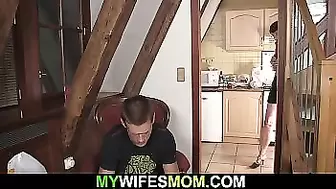 Horny motherinlaw seduces and rides his big dick